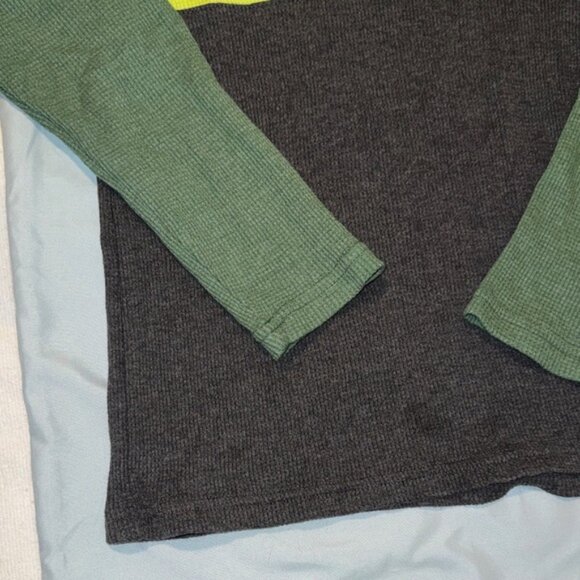 Kids Long Sleeve Shirt with Green, Yellow, and Gray Stripes - Picture 4 of 4